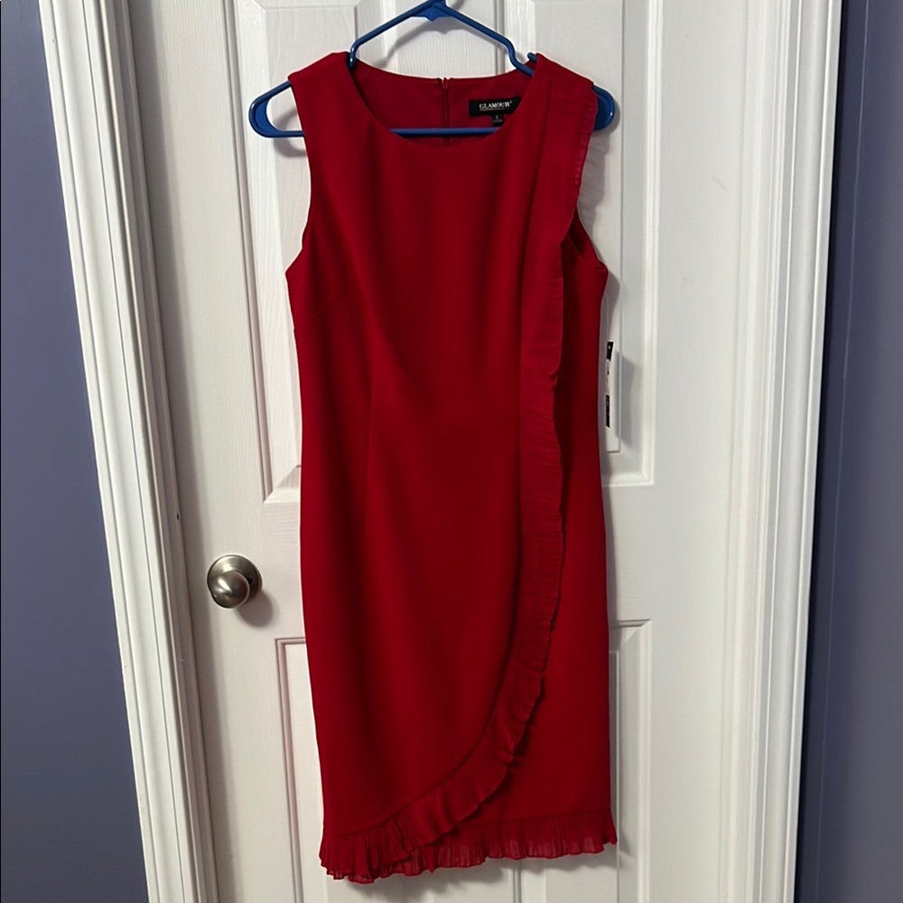 Glamour Red Asymmetrical Sheath Cocktail Dress